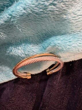 Two-Tone Cable Cuff Bracelet - Silver and Gold